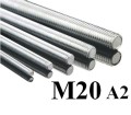 Pręt gwintowany M20 ze stali nierdzewnej A2 - M20 x 1000 mm, normy DIN 976.
