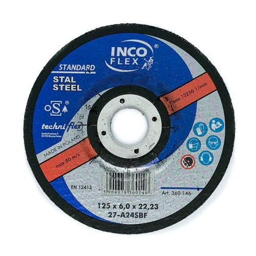 Tarcza do szlifowania metalu i stali zwykłej 125 x 6,0 mm marki INCO FLEX