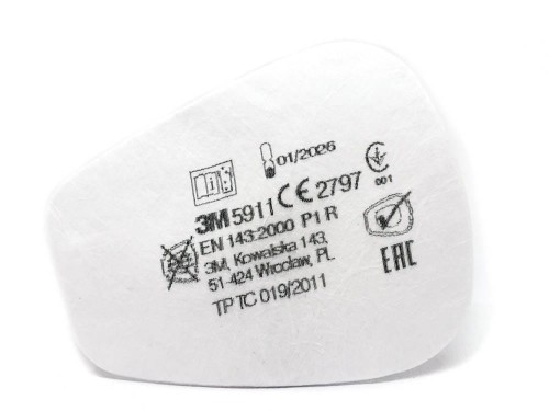 Filtr przeciwpyłowy 3M 5911 (P1) do masek i półmasek 3M serii 6000 i 7000.