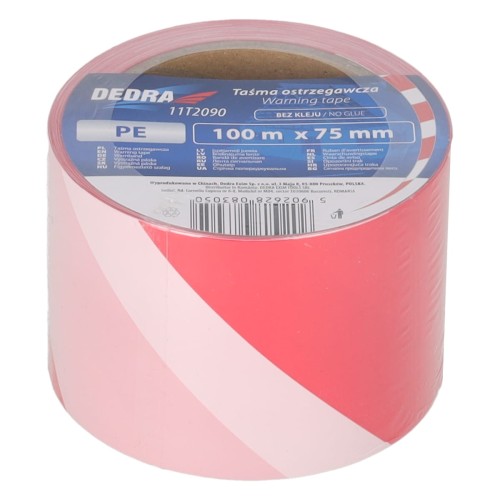 Taśma ostrzegawcza biało-czerwona DEDRA 11T2090 (bez kleju) - 75 mm x 100 m.