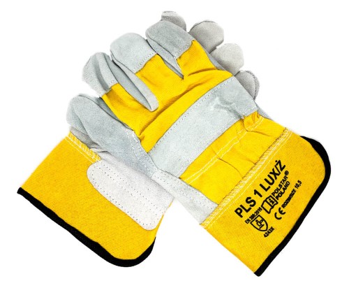 Rękawice robocze skórzane z dwoiny bydlęcej w kolorze żółto - szarym - rozmiar 10,5.