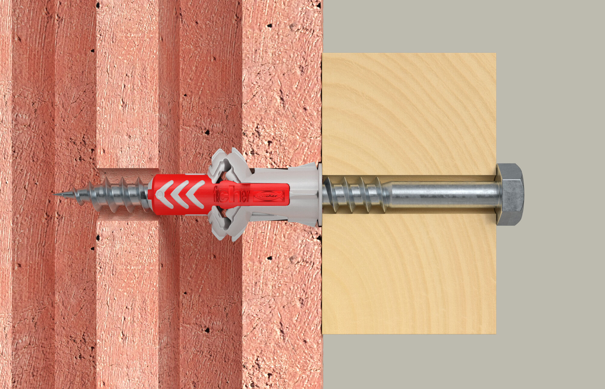 Montaż kołka rozporowego Fischer DUOPOWER w pustaku - przykładowe zastosowanie.