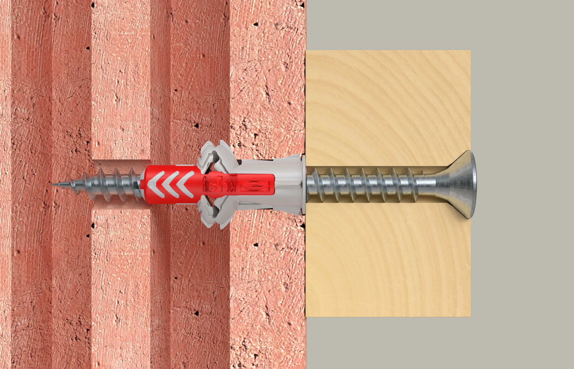 Montaż kołka rozporowego Fischer DUOPOWER w pustaku - przykładowe zastosowanie.
